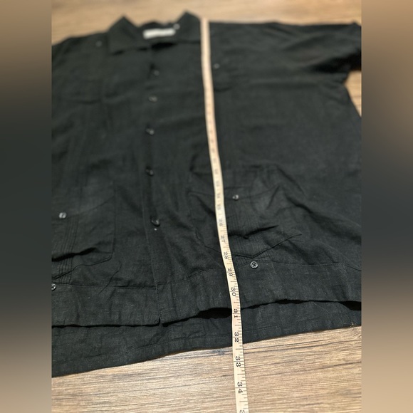 Monte Carlo linen blend black short-sleeved button up shirt with details - Picture 13 of 15